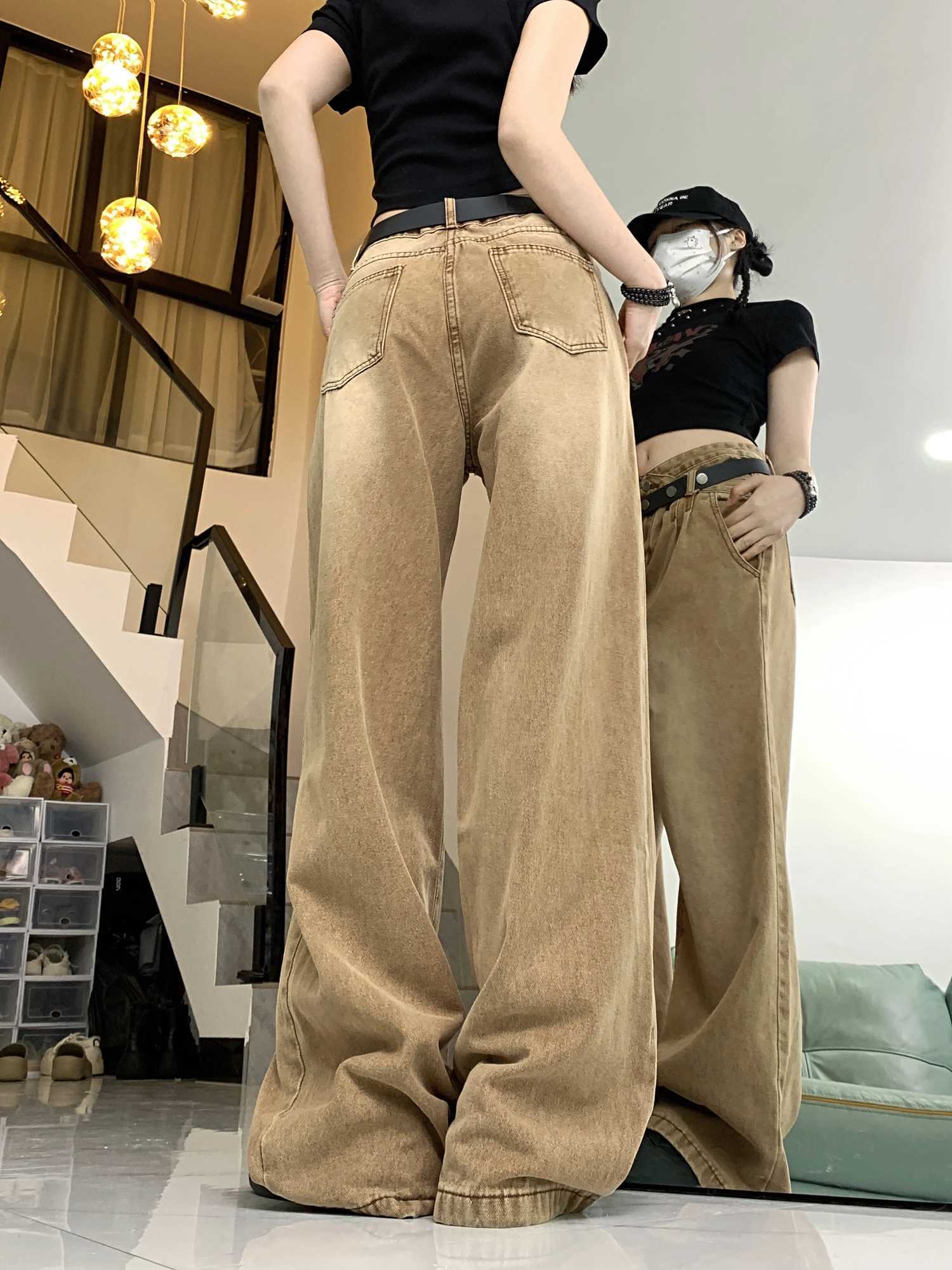 American retro design womens pants high waisted trendy full match new Y2K jeans summer fashion personality womens jeansT250319
