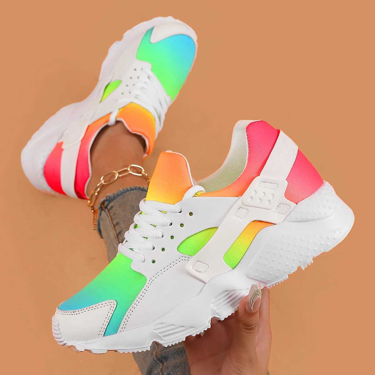New Women Shoes Rainbow Colors Sneaker Wedges Female Women Vulcanize Shoes Breathable Comfort Casual Ladies Shoes Tennis Women Z250319