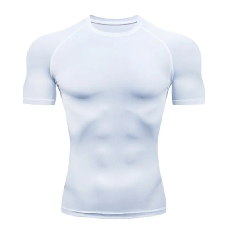 Mens running compression Tshirt short sleeved sports gym fitness sportswear mens jogging track and field clothing top 250319