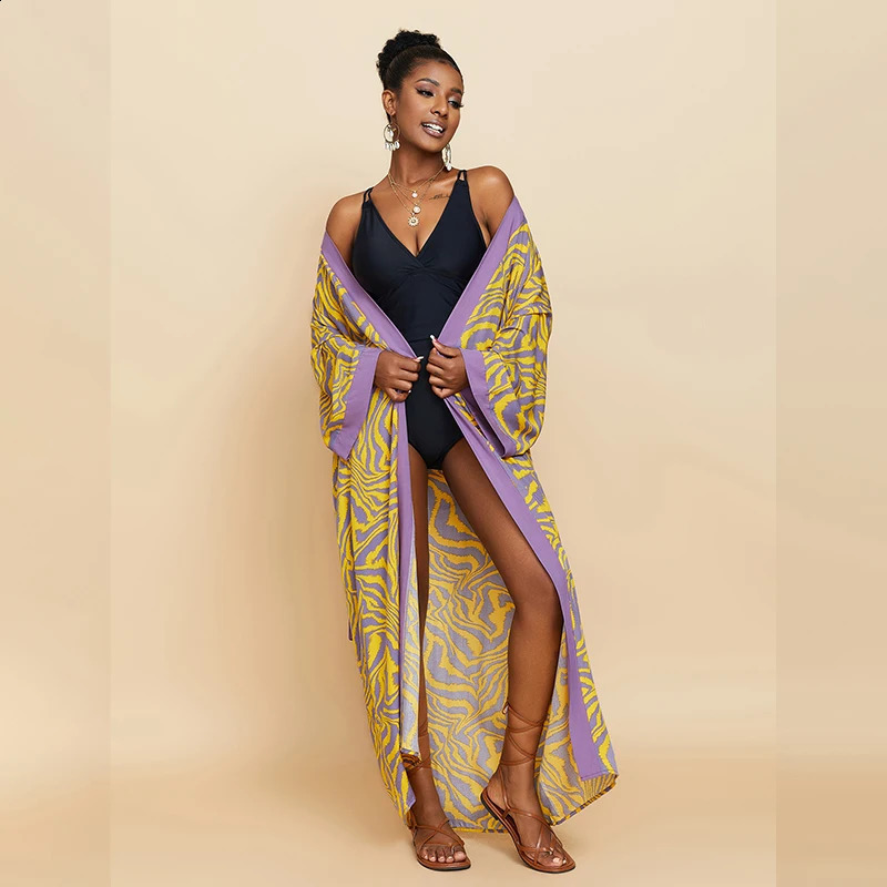 Para Praia Kimono Beach Robe 9 Colors Bikini Cover Ups Beachwear Femme Long Dress Sarong Women Loose Cardigan Swimsuit Covers 250313