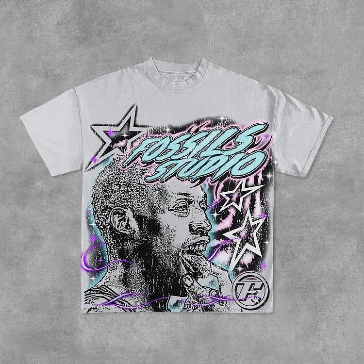 Retro basketball legend graphic cotton white short sleeved mens Y2K oversized Tshirt womens top 250318
