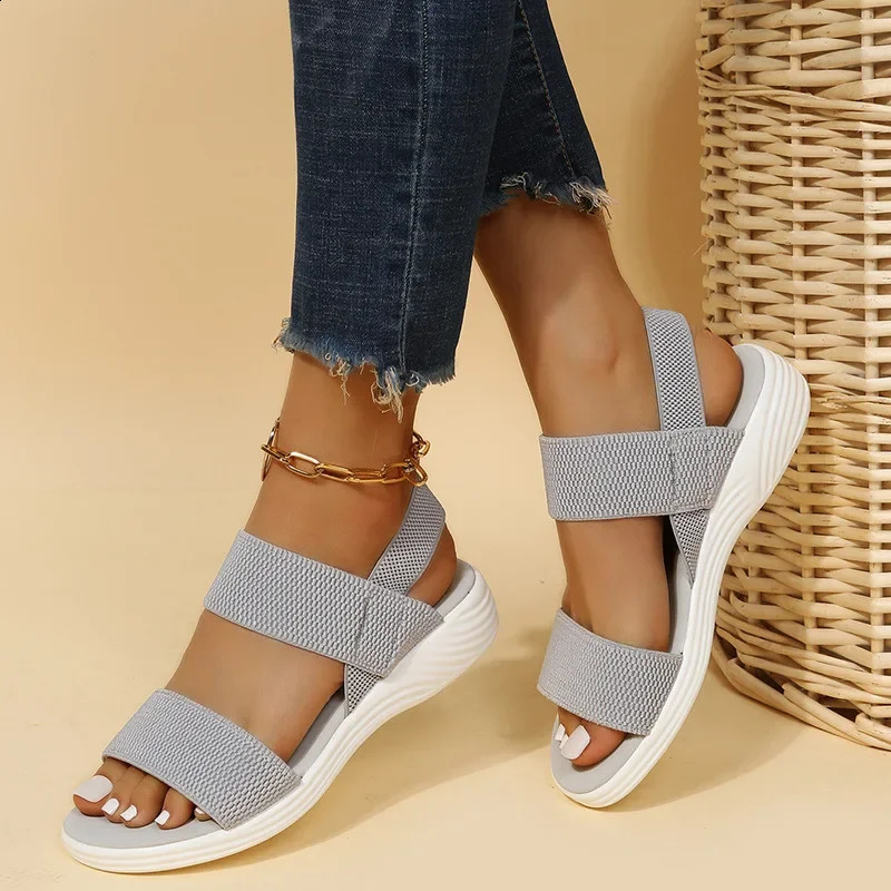 Womens Knit Elastic Cloth Wedge Sandals Slip On Lightweight Walking Sandals Women Plus Size Comfortable Summer Shoes Woman 250317