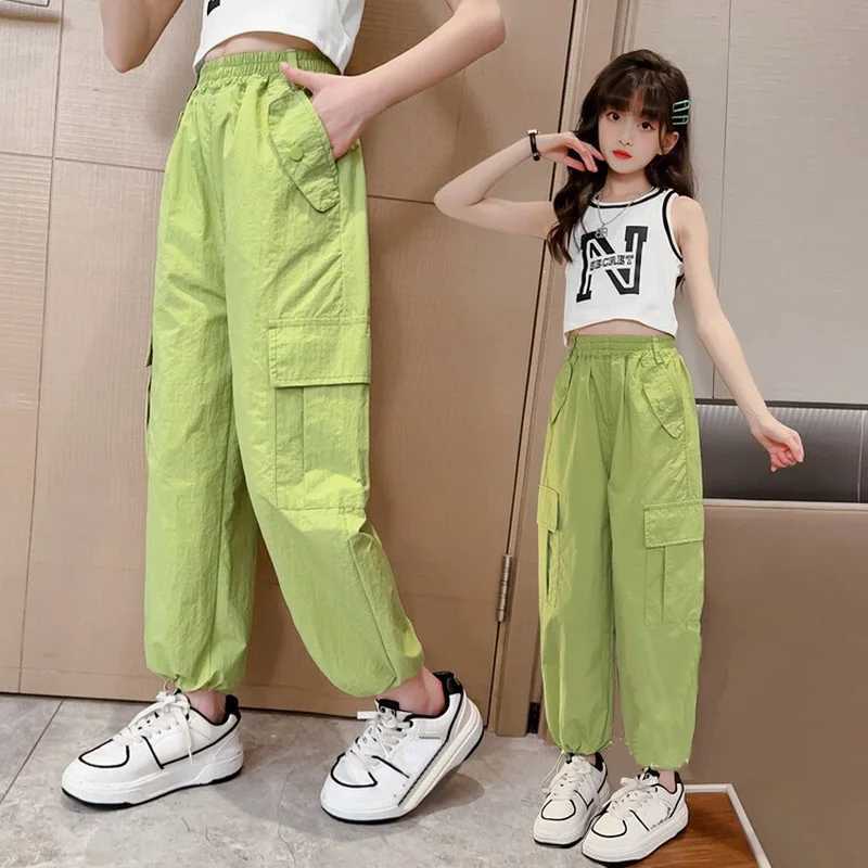 Teenage girls fashionable straight pants with four pockets hot selling in summer childrens clothing high waist length Trojan 5-14 yearsT250318