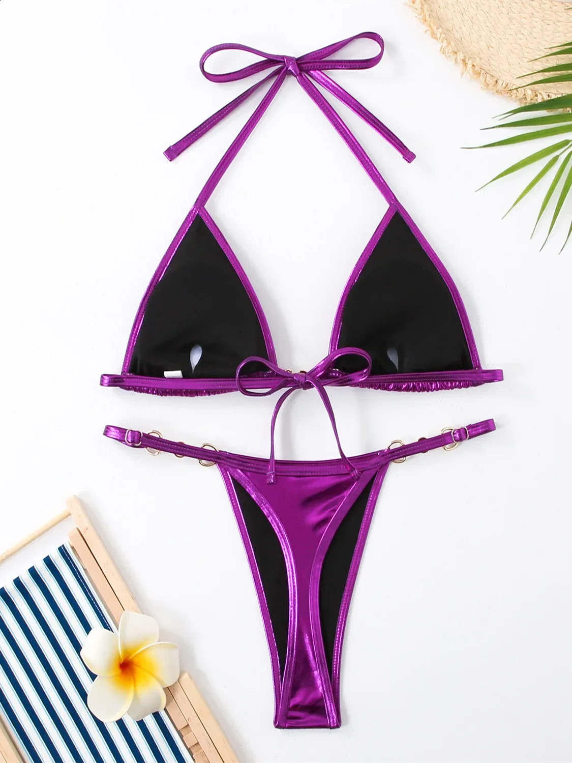 Sexy Micro Bikini Swimsuit Women Brazilian Brozing Solid Red Silver Push Up Pearl Thong Swimwear Bathing Suit Bikinis Set 250318