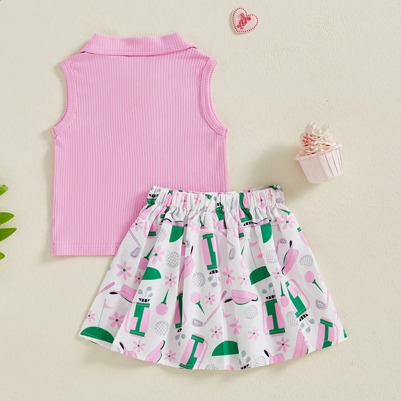 Girls 2-Piece Set with Ruffle Sleeve Tank Top and Floral Print Pleated Skirt for Summer Toddler Outfit Collection 250319