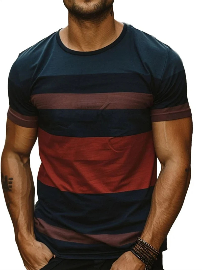 Fashion Stripe 3D Printed T Shirts For Men Summer Casual Crew Neck Short Sleeve Tshirt Loose Vintage Breathable Tees Pullovers 250319