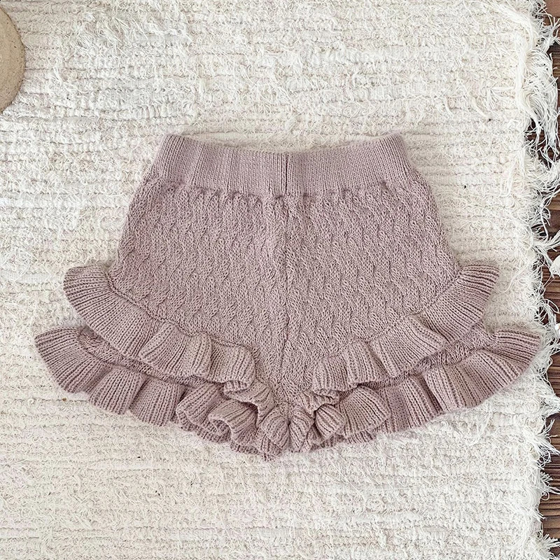 Autumn 0-4Yrs Baby Girls Knitted Shorts Toddler Baby Girls Solid Color Hollow Out Knitting Shorts Children Shorts 250319