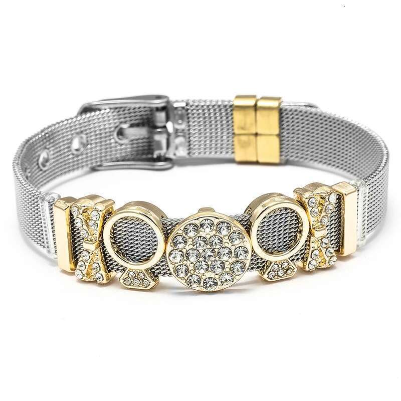New Fashion 10mm Stainless Steel Mesh Bracelets Crystal Bowknot Beads Charm Keeper Bracelets Bangles For Women Men Jewelry Gift