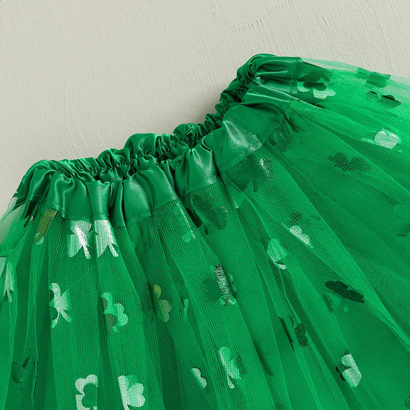 St Patrick s Day Green Clover Print Tutu Skirt for Baby Girls Elastic Waist A-Line Princess Skirt Toddler Outfit Cute Clothes 250319