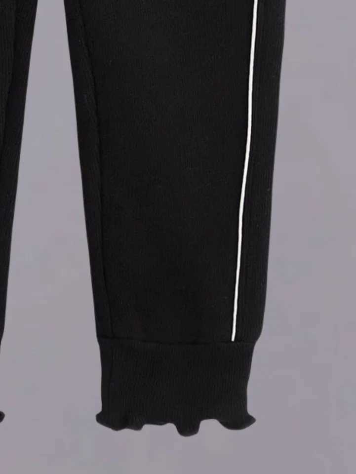 Childrens wear girls fall casual pants Black high waist hem pants with simple breathable comfortable design senseT250318