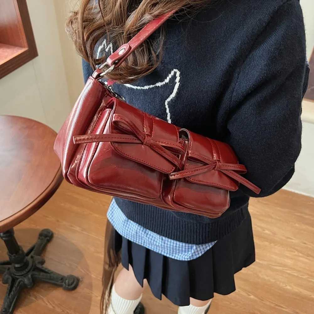 Womens Handbag Bow Underarm Bag PU Leather Large Capacity Crossbody Bags Double Pockets Armpit Bag Wen Y250318