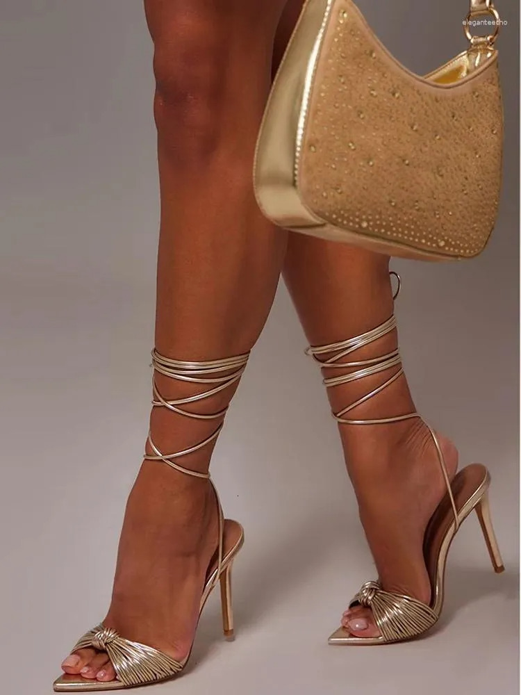 2025 S Fashion Designer Sandals Summer Sexy Ladies Gold Rope Boots Thin Strappy Thigh High Heels Cross Tied Lace Up Women Hollow Out Shoes