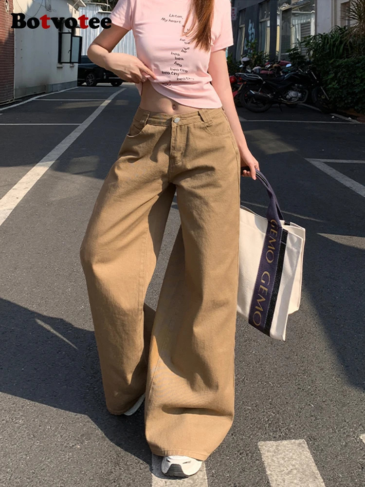 Botvotee Baggy Jeans Women Khaki Loose Boyfriend Style 90s Korean Fashion Streetwear Oversized High Waisted 250318