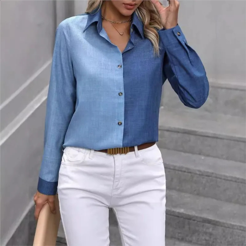 Ladies Fashion Spring And Autumn Solid Color Button Single Breasted Office Shirt Elegant Long Sleeved Collar Blouse 250319