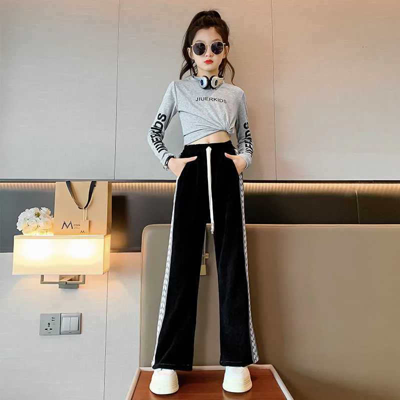 Teenage Girl Pants 2023 Spring/Summer Childrens Wide Leg Pants Childrens Clothing Casual Loose Girl Schunier Trousers 6 8 10 14 YT250318