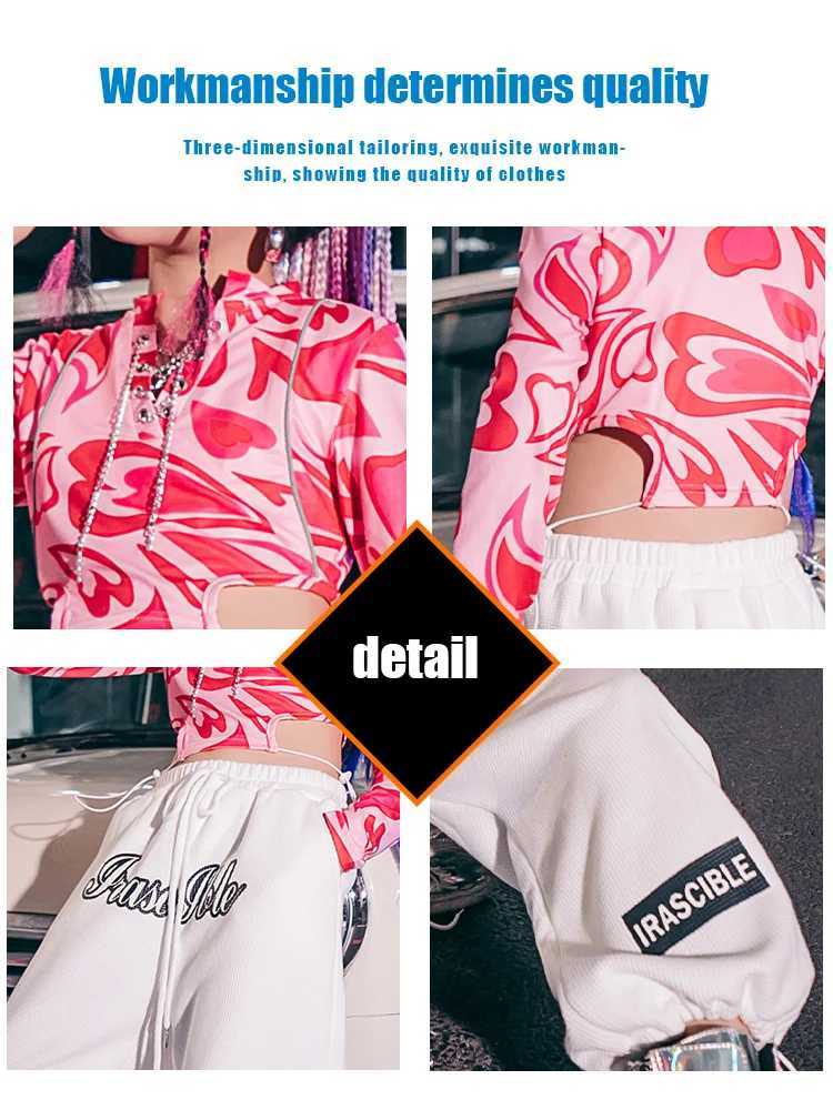 ZZL Urban Dance Girl Clothes Teen Costumes Hip hop Street Dance Tracksuit Cool Clothes for Children Hollow Dace K-pop Pink WhiteT250318