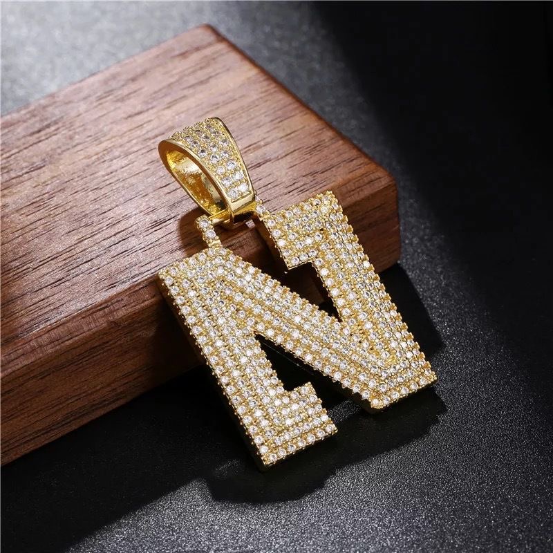 Moissanite A-Z Letter Jewelry Necklace Women Iced Out Prong Setting Pendant Personalized Charms Rapper Super Star Hip Hop Punk