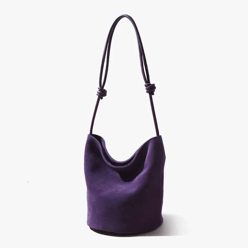 Suede Leather Handbag Women Mini Bucket Tote Strings Shoulder Vintage Bags Winter Daily Commuting Purses