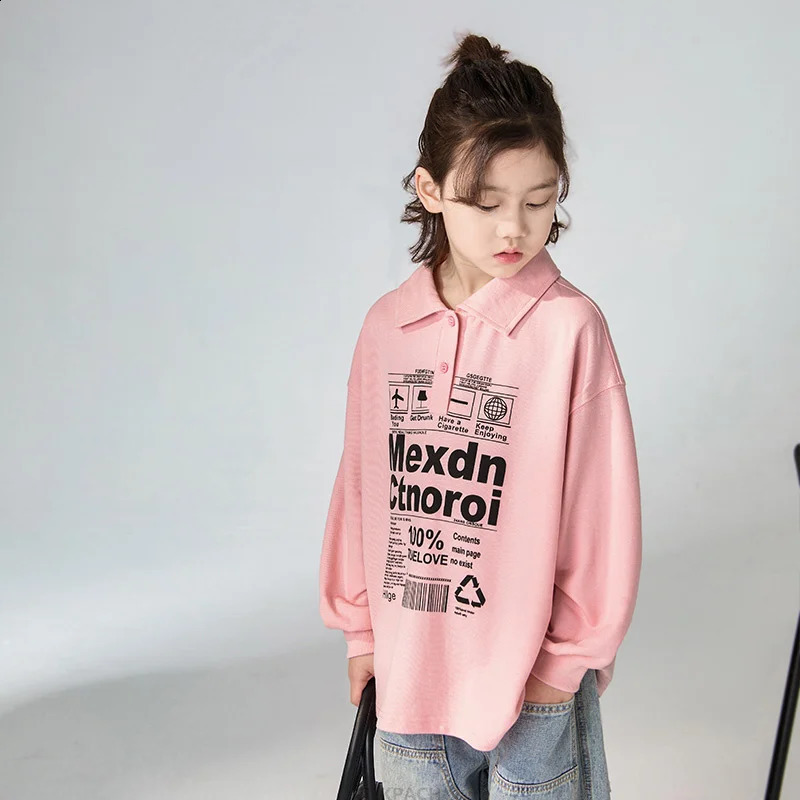 Fashion Kids Spring Autumn Sweatshirt Clothes for a Girl Letter Print Long Sleeve Polo T-shirt Print Girl Cotton Polo Shirt 250319
