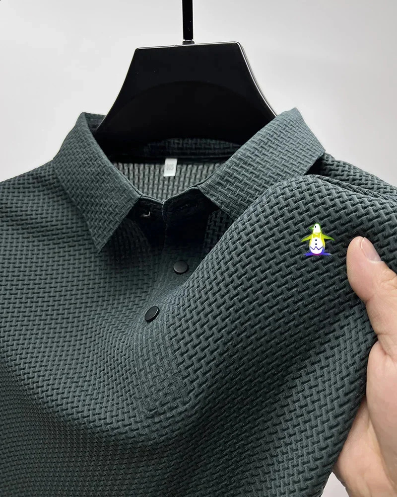 Munsing wear Summer Mens Ice Silk Polo Shirt Solid Hollow Short Sleeve Polo Shirt Mens Business T-shirt Slim Fit Polo Shirt 250317
