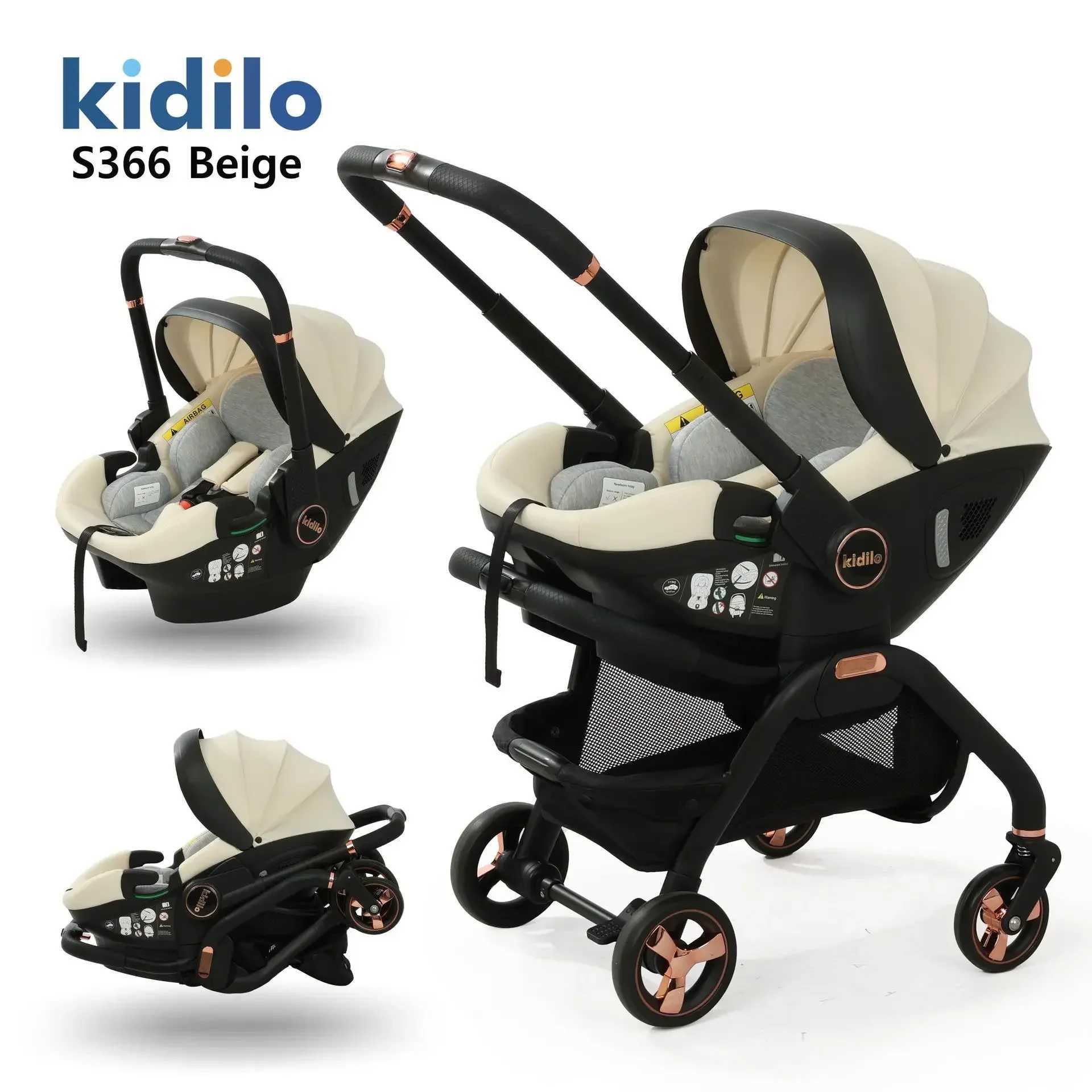 Kidilo 3-in-1 baby stroller baby safe seat newborn baby sleeping basket portable 5 color choices Suitable for ages 0-1 Z250319