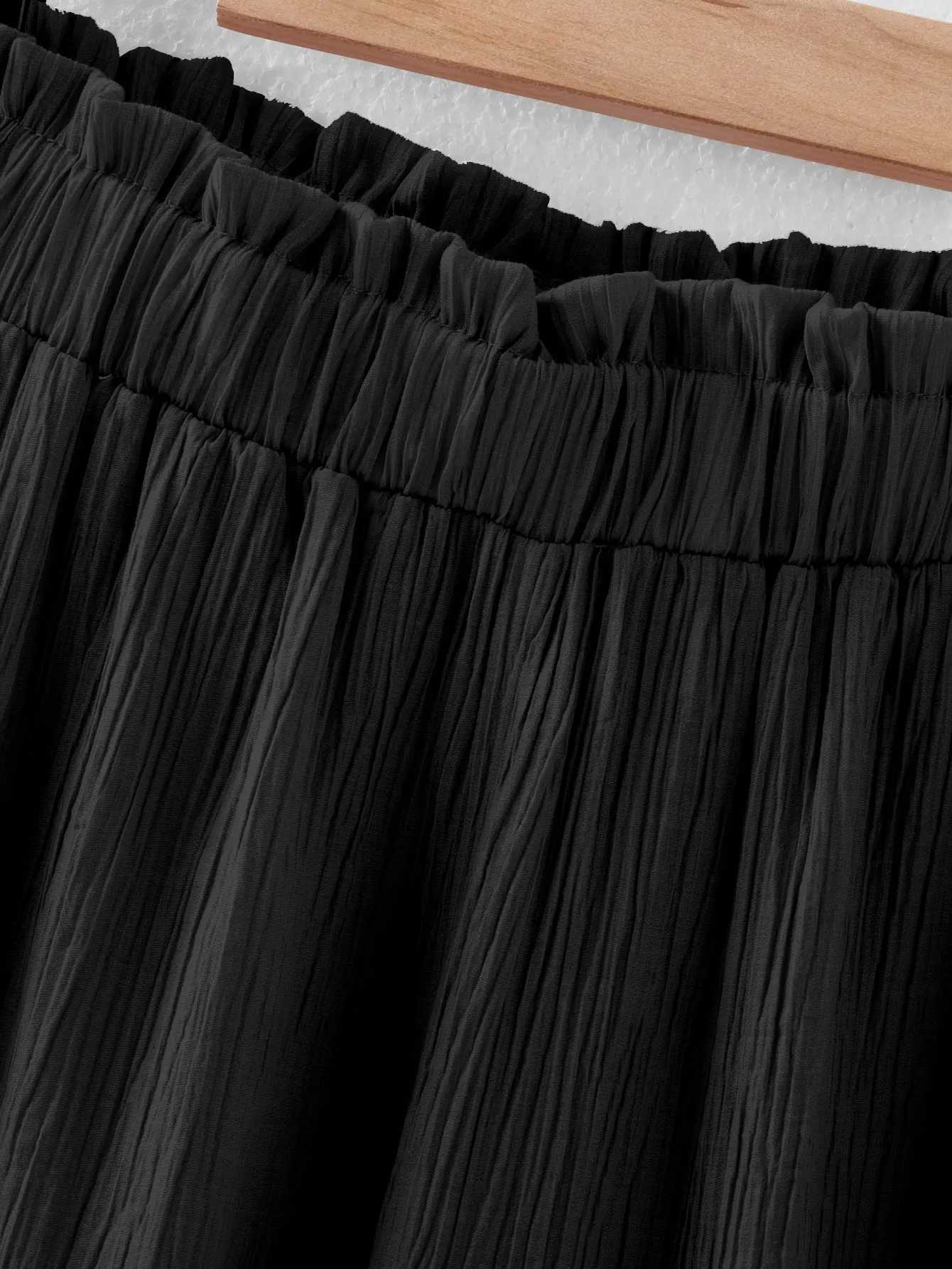 Girls Summer Pants New Casual Loose Waist Wide Leg Pants For Middle And Young Children Solid Color Fine Pattern Long PantsT250318