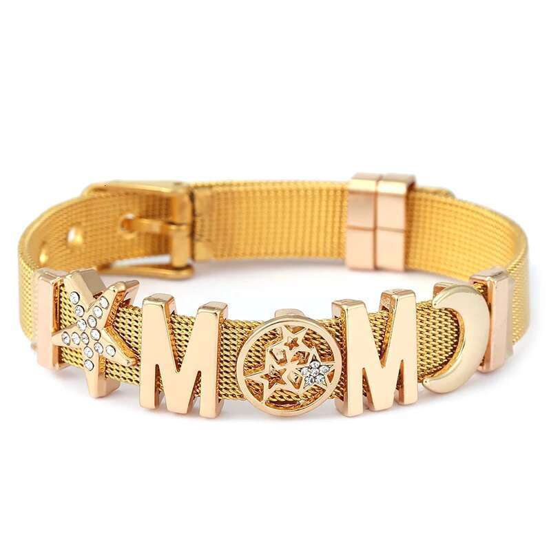 New Arrival I Love Mom Wine Glass Charm Slide Beads With Brand 10mm Stainless Steel Mesh Bracelets For Women Mother Jewelry Gift