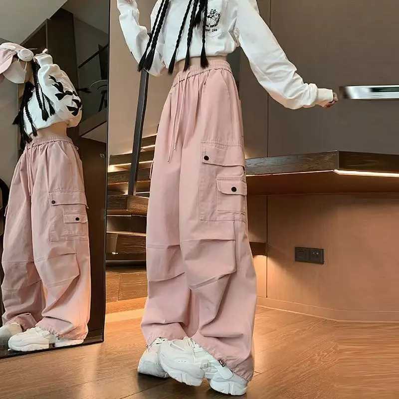 Retro Casual Womens Streetwear Oversize Sweatpants Hip-Hop Y2K Cargo Pants Chic Red Jogger Pants New In Lady Wide Leg TrousersT250318