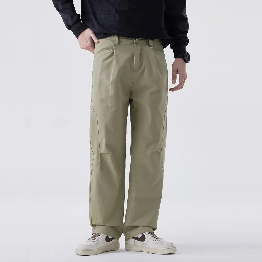 Korean fashion mens wide leg pants paired with carpenter Trouser spring and summer highend casual Chino streetwear 250311