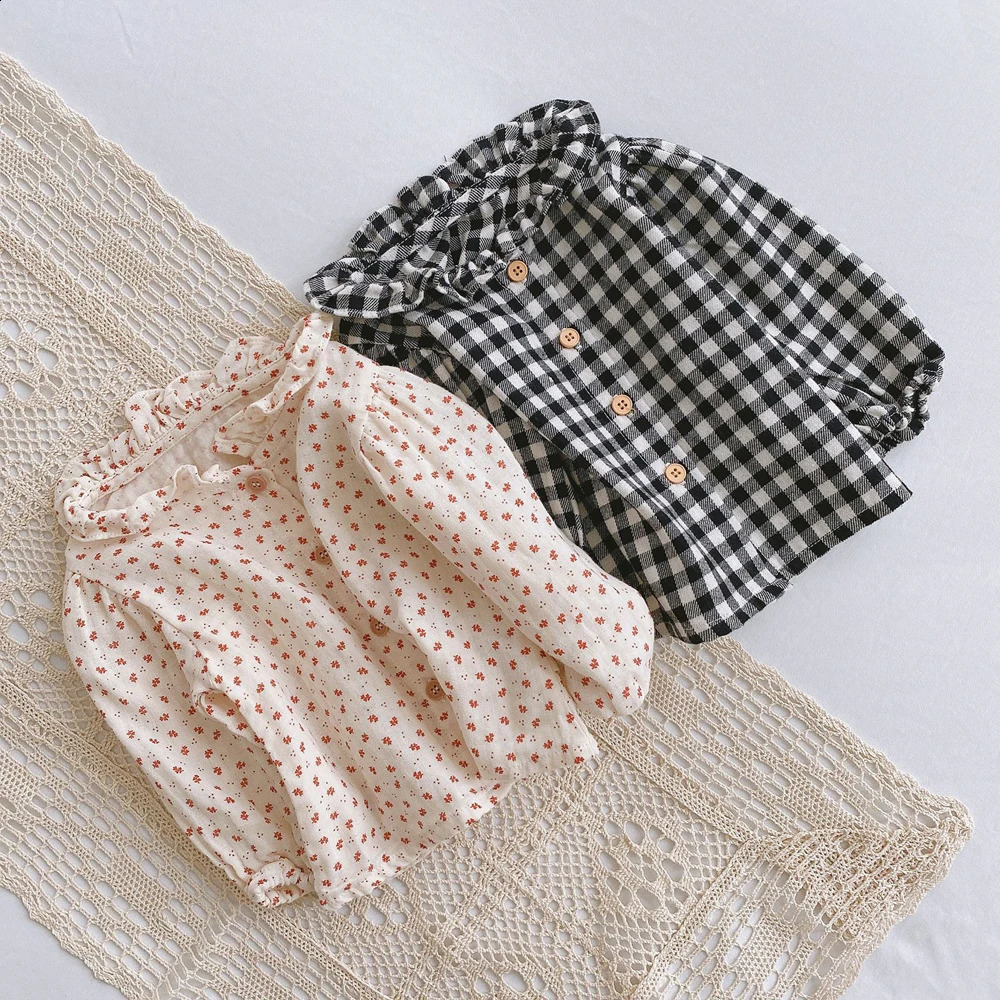 Spring fashion fine cotton baby girl shirt full sleeve floral bottom project born clothing 250319