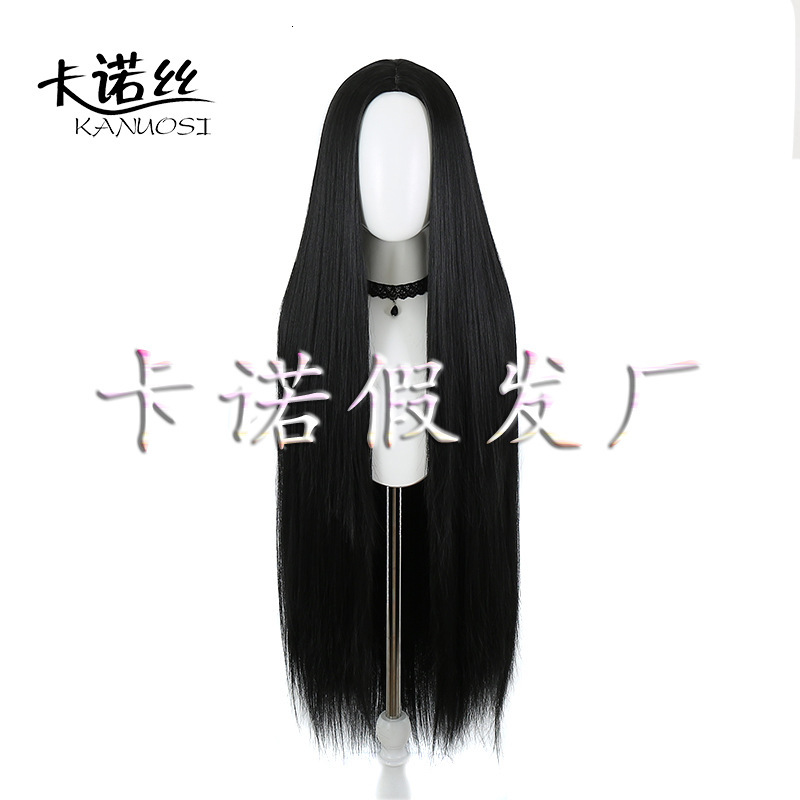 Kano Cosplay Versatile Medium Split Scalp Black Long Straight Hair 100Cm Anime Wig