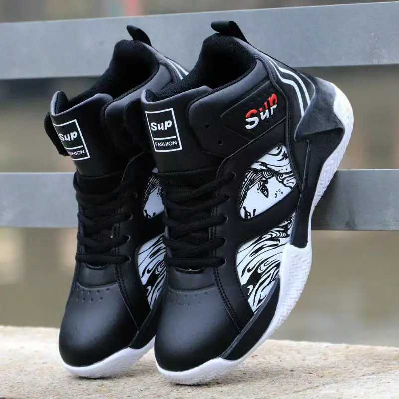PU Leather Mens Shoes Outdoor Basketball Shoes High Top Lace-up Tennis Shoe Non Slip Running Shoes Soft Sole Breathable Sneakers Z250319