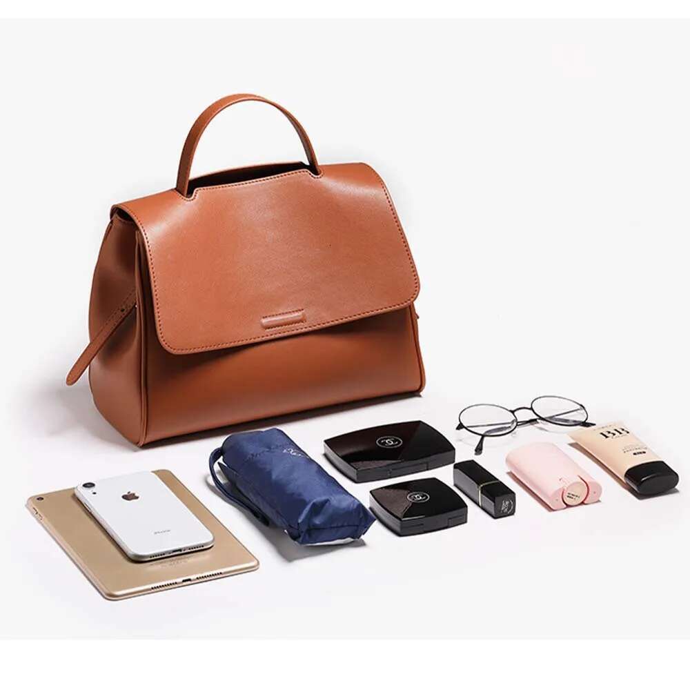 Retro Genuine Leather Women Casual Tote Quality Napa Cowhide Shoulder Handbag Female Office Pures Brown Bag 2021
