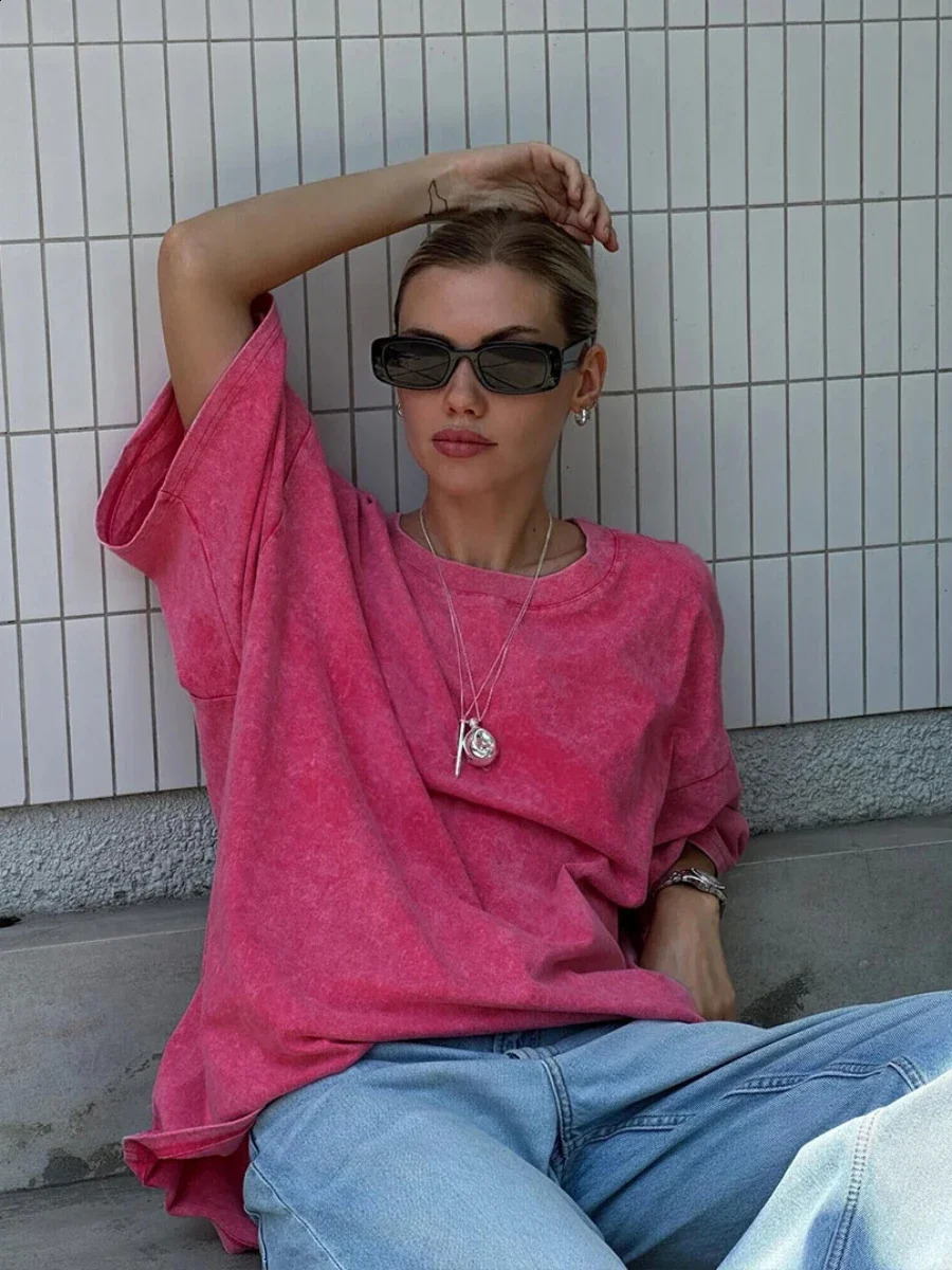 Bornladies 100% Cotton Retro T-shirt Men Women Vintage Short-sleeve Wax printing T Shirts Solid Color Hip Hop Loose Tees 250319