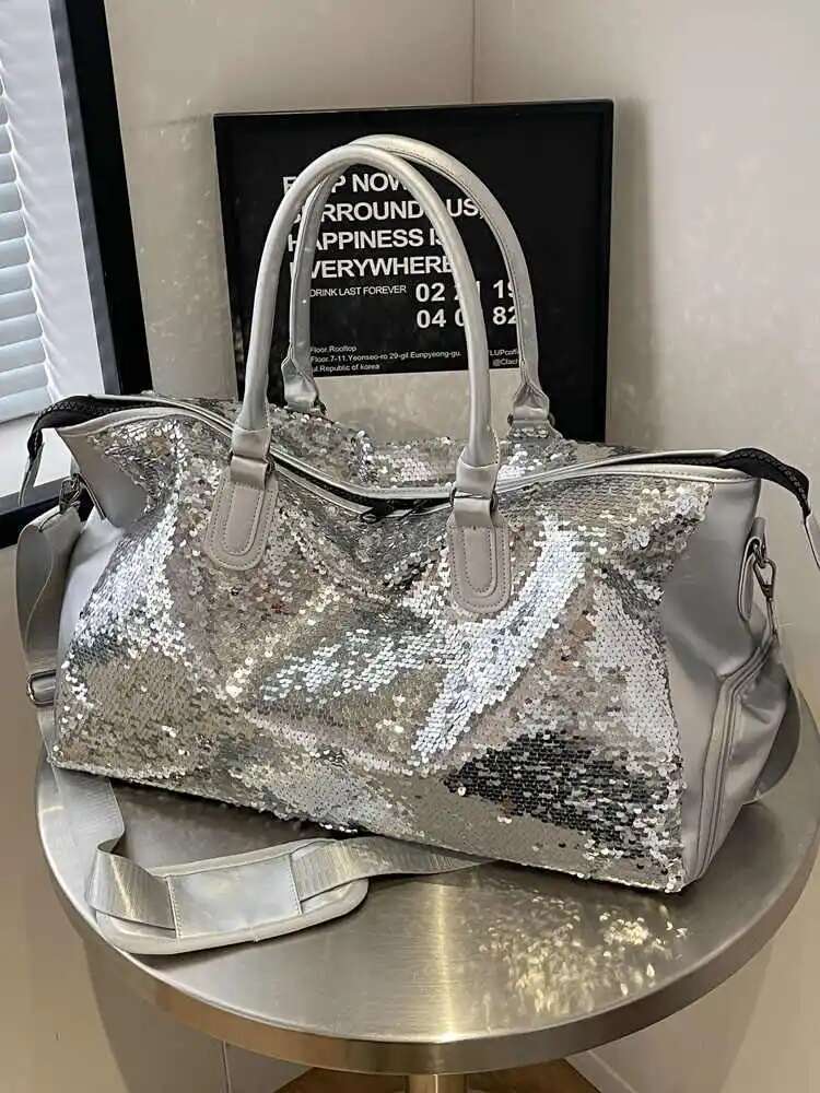 2025 New Fashion Glitter Travel Handbag Designer Women's New Large Capacity Multi functional Yoga Fitness Underarm Fashion Bag