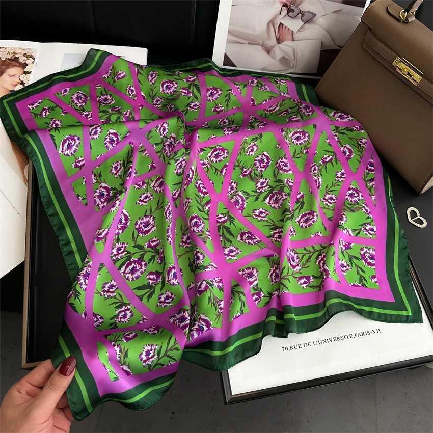 Green printed square scarf elegant satin decorative neck scarf for spring and summer sun protection and windproof scarves X250319