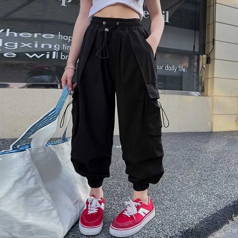 Girls High Waist Straight Trousers Kids Fashion Hip Hop Joggers Cargo Pants Children Cool Spring Autumn Drawstring SweatpantsT250318