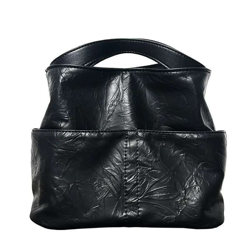 Fashion Spring New Hand Grab Pattern Retro Soft Leather Surface Large Capacity Versatile Multi Compartment Bucket Single Bag