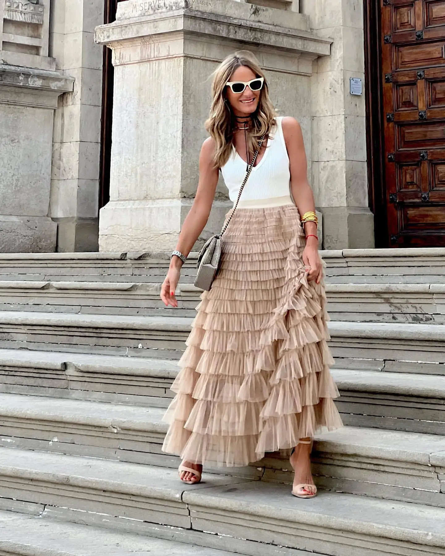 Y2K Mexh Long Skirt Women Vintage Summer Spring Ball Gown Ruffles Elegant Solid Color Party Club White Black Maxi Skirts Clothes 250313