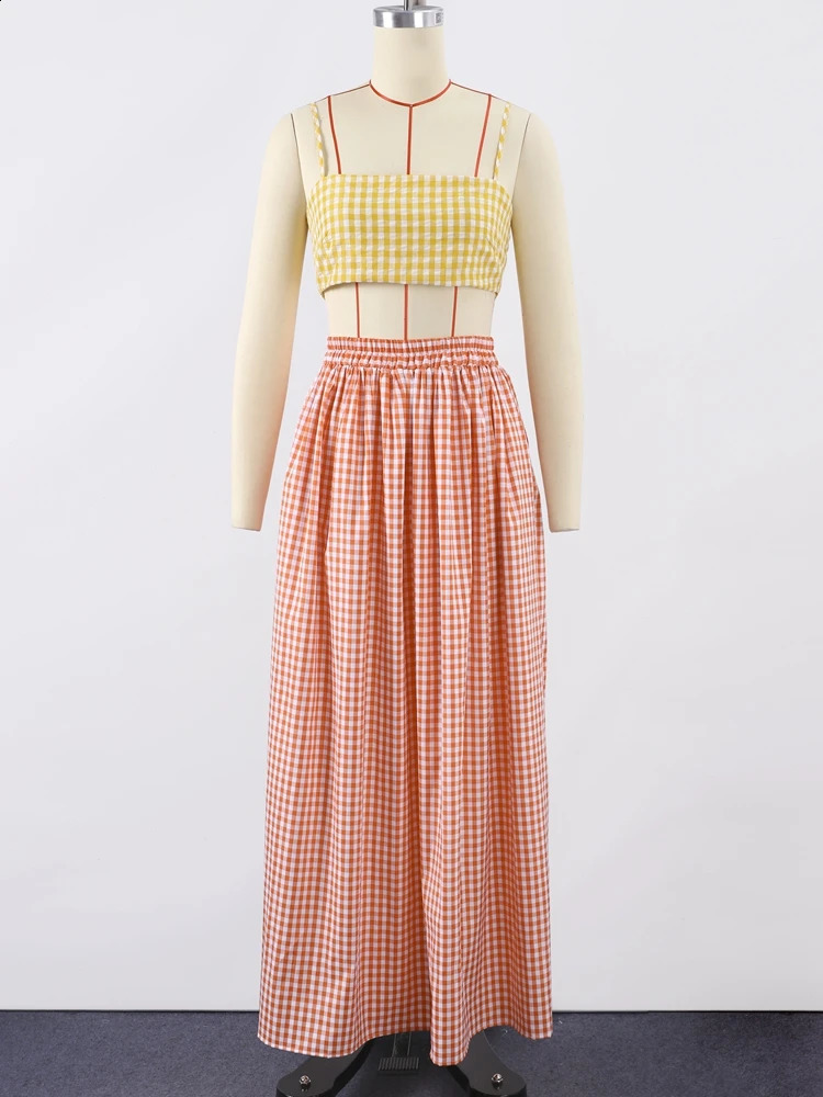 Sexy Sling Top Long Skirt Sets Women White Sleeveless Crop Tops High Waist Loose Female Suit 2025 Spring Summer Beach Lady Suits 250319