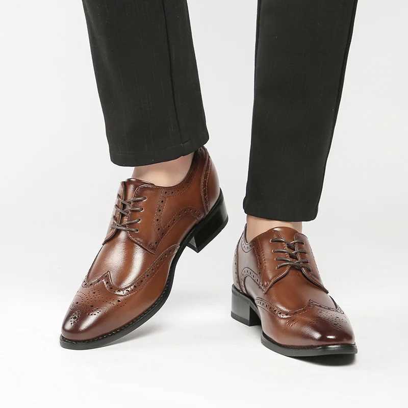 High quality genuine leather Brogue mens elevator shoes 6CM height increase Oxford mens formal dress business office weddingXJ250319