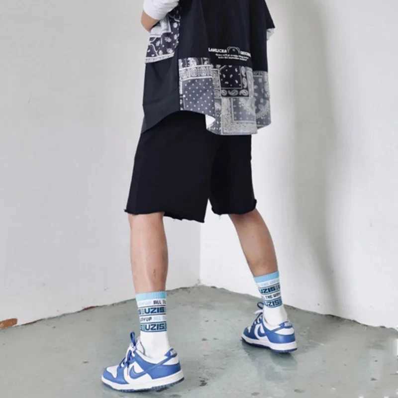 Summer gym fitness mens cotton shorts with shredded fabric cutting shorts for casual training hip-hop running loose basketball shorts W250319