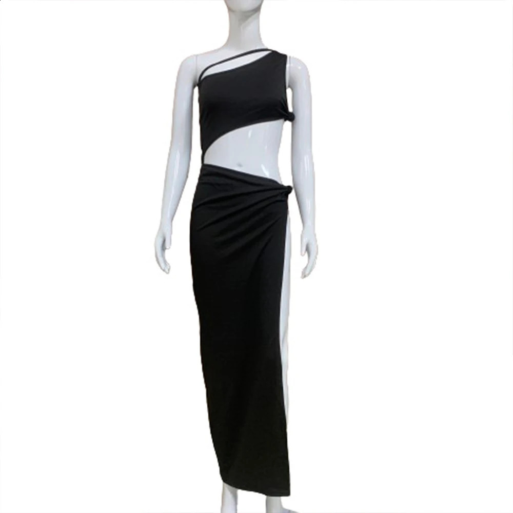 European and American street Y2K solid color casual summer retro sleeveless asymmetric top womens tight slim dress 250319