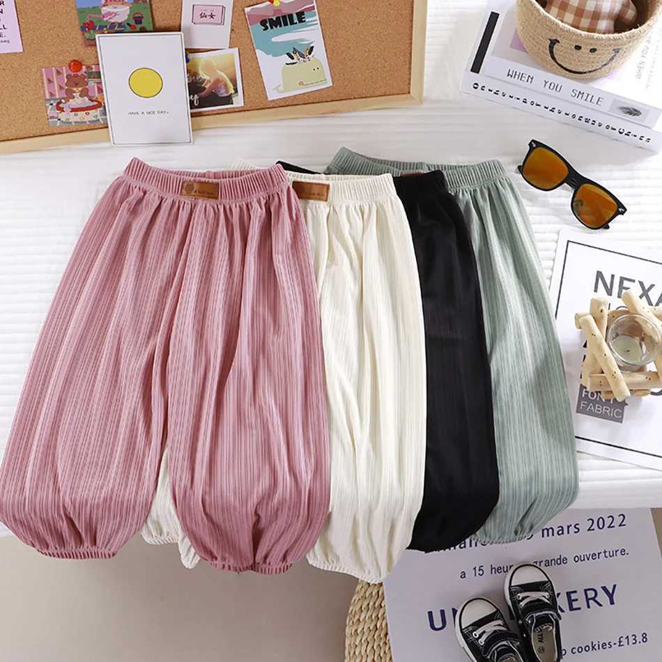 Summer ice silk mosquito proof pants for children unisex thin and breathable casual loose solid color elastic waisted lantern pants for boys and girls