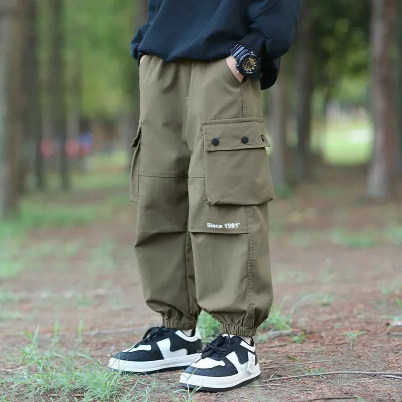 Boys Pants 2024 Autumn Winter Windproof Cargo Pants for Kids Plus Velvet Children Trousers Teenager Joggers Clothing 4-14TT250318