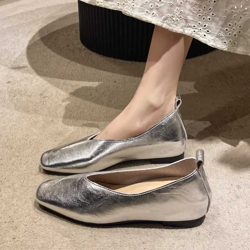 Womens Loafers Genuine Leather Luxury Shoes Sss Grade Sier High Heels Gold Pump Square Toes Elegant Mary Janes Womens ShoesXJ250319