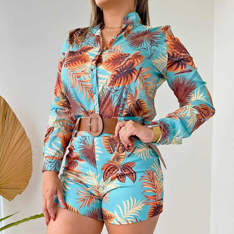 set of women's fashion temperament, spring and autumn long sleeved shirt shorts, women's two-piece set, autumn 250315