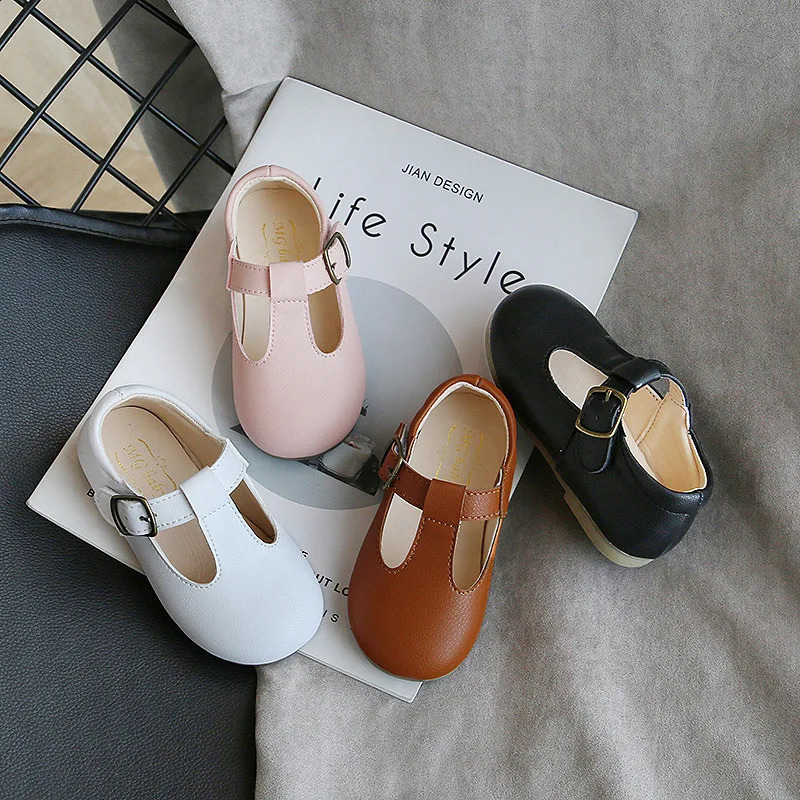Spring and autumn childrens shoes with leather straps girls boys non slip Mary Janes baby buckle strap apartment 250319