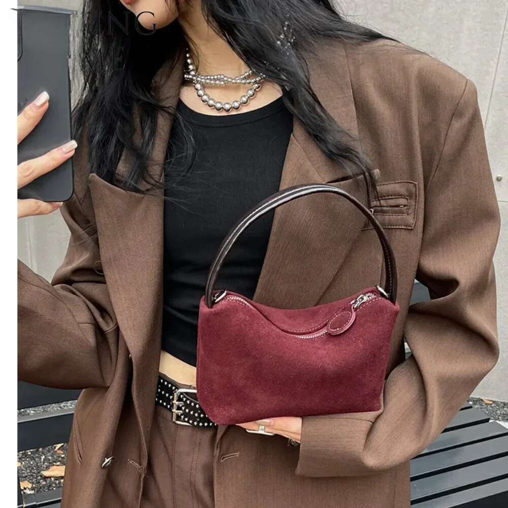 Mini Pouch Suede Cowhide Portable Lunch Box New Versatile Hand Bag Retro Shoulder Messenger Purse