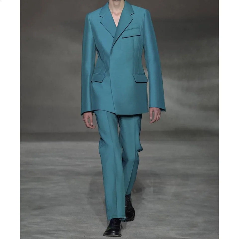 Fashion Show Men Suit Two PiecesJacketPants Lapel Outfits Casual Party Prom Wedding Set 250311